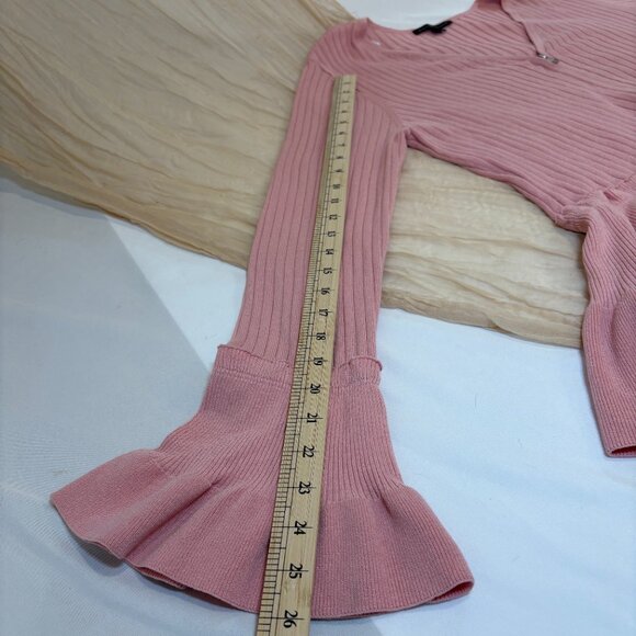 Boston Proper Womens Pink Ribbed/Ruffled Long Sleeve Zip Front Cardigan Size L - Picture 6 of 7